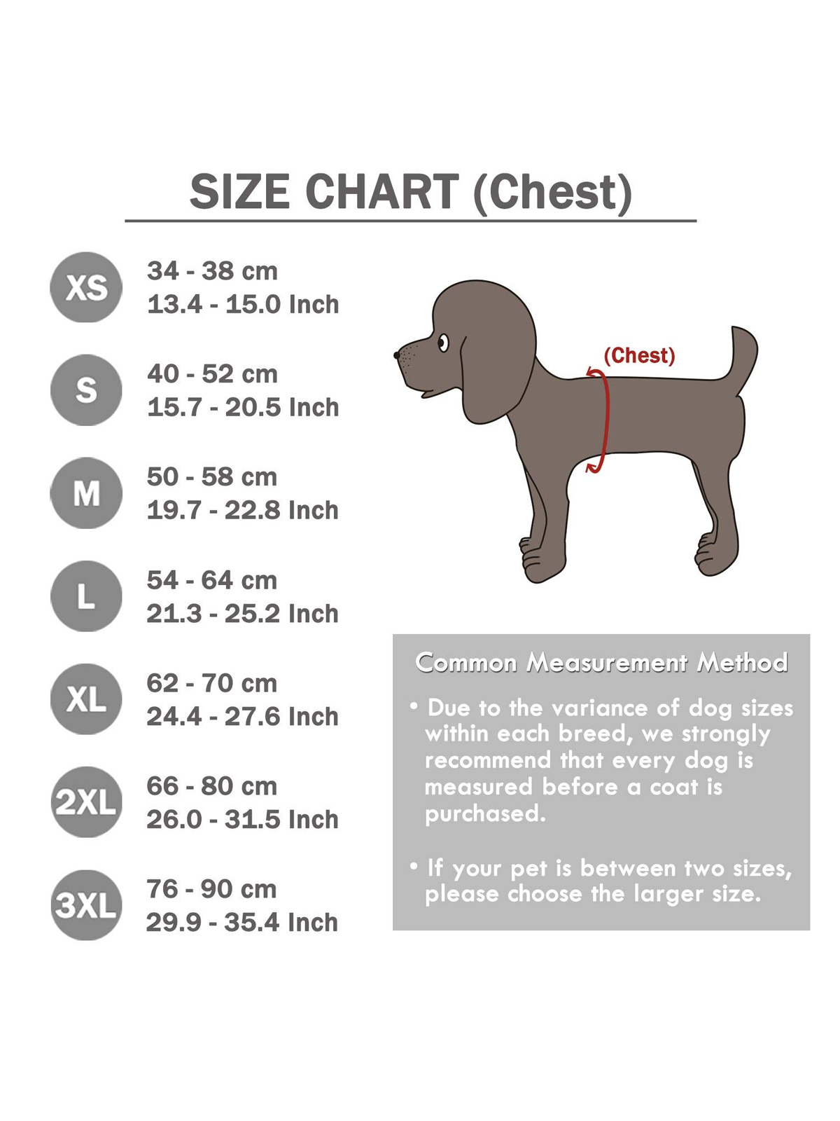 Reflective dog jacket dimensions